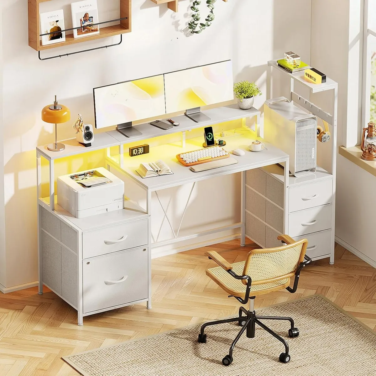 160CM Computer Desk with Power Outlet and LED - Image 2