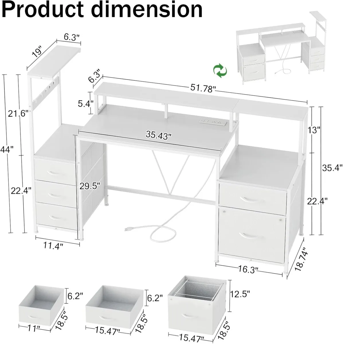 160CM Computer Desk with Power Outlet and LED - Image 3