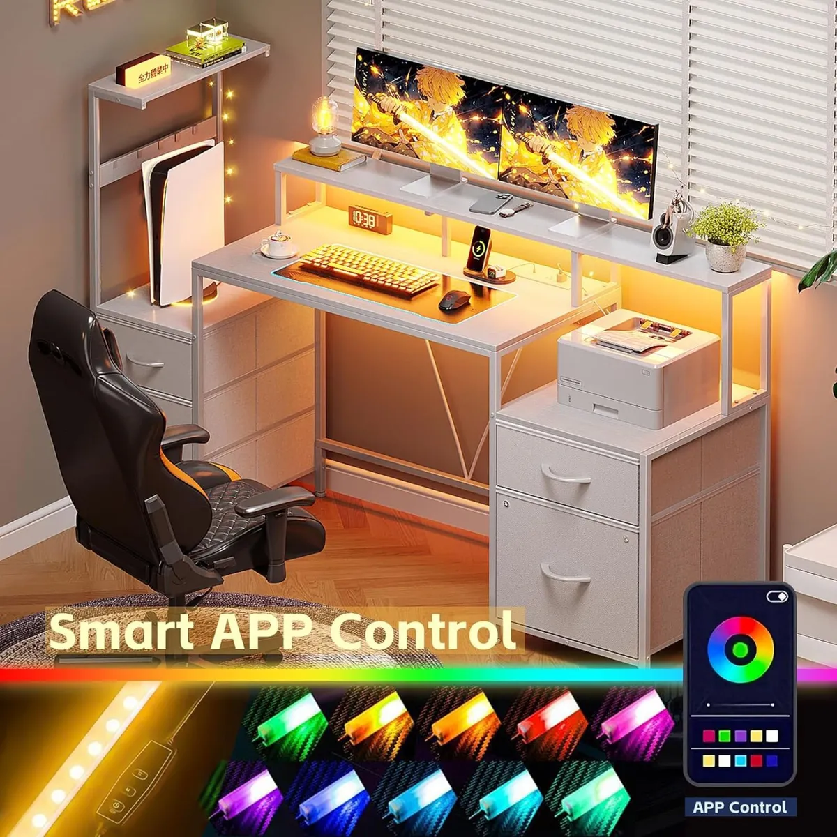 160CM Computer Desk with Power Outlet and LED - Image 4