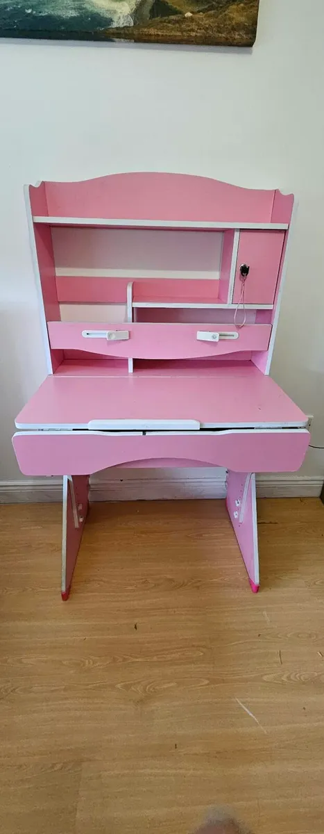 Pink kids study desk and chair set - Image 2