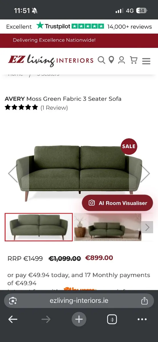 Avery Moss Green Couch from EZ living - Image 1