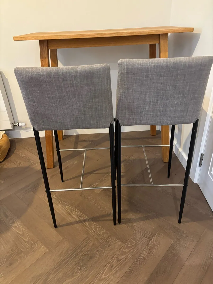 Pair of MADE Grey Fabric Bar Stools – Black Legs - Image 2