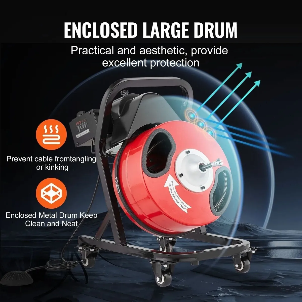 250W Electric Drain Pipe Cleaning Machine – 50ft x - Image 3