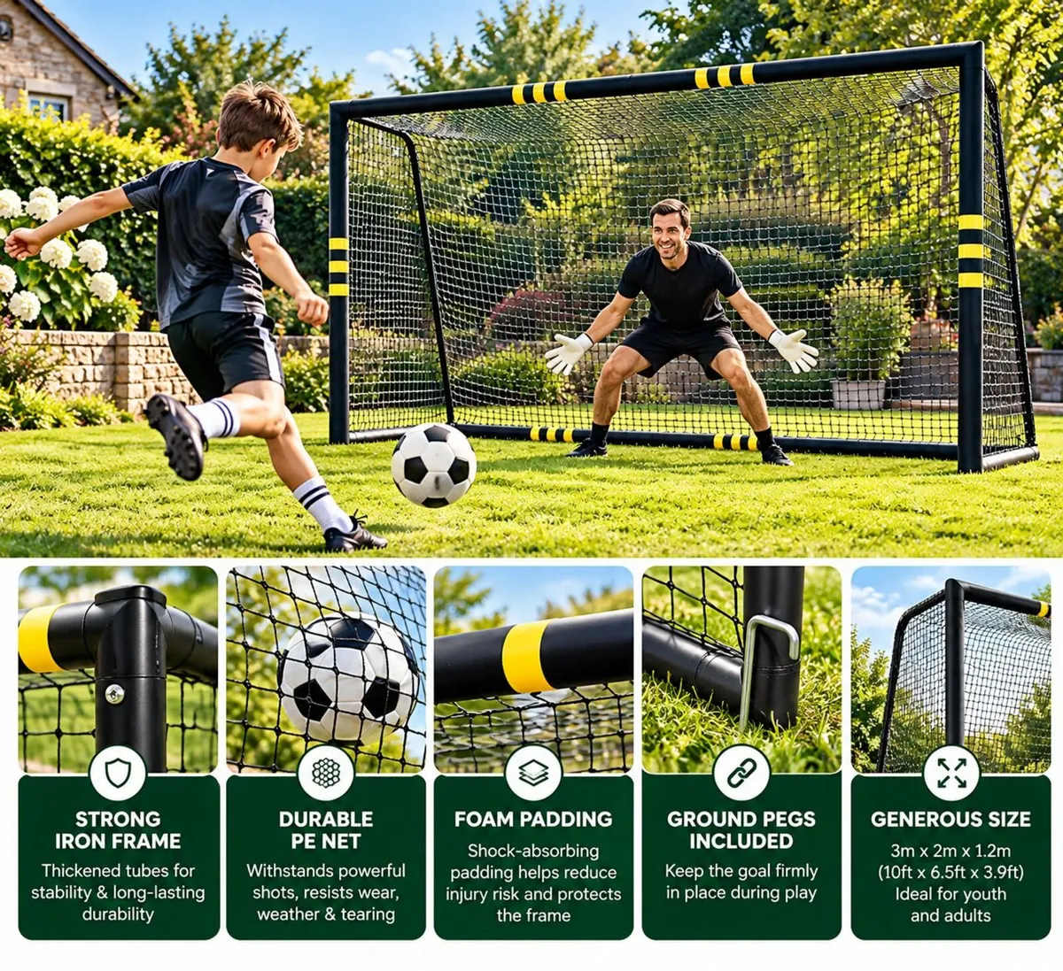 Football Goal 3m x 2m Heavy Duty Garden Soccer Goa - Image 2