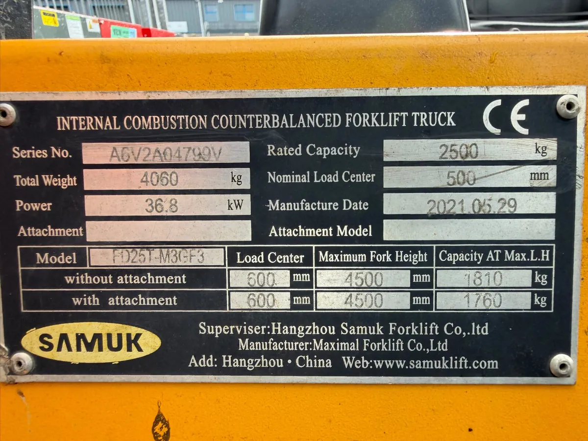 For Sale: 2.5 Ton Samuk Forklift - Image 3