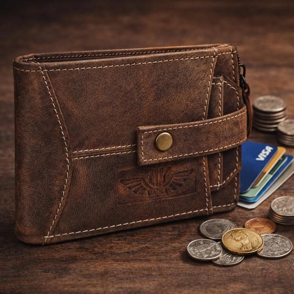 Handmade Genuine Leather Trifold RFID Wallet - Image 4