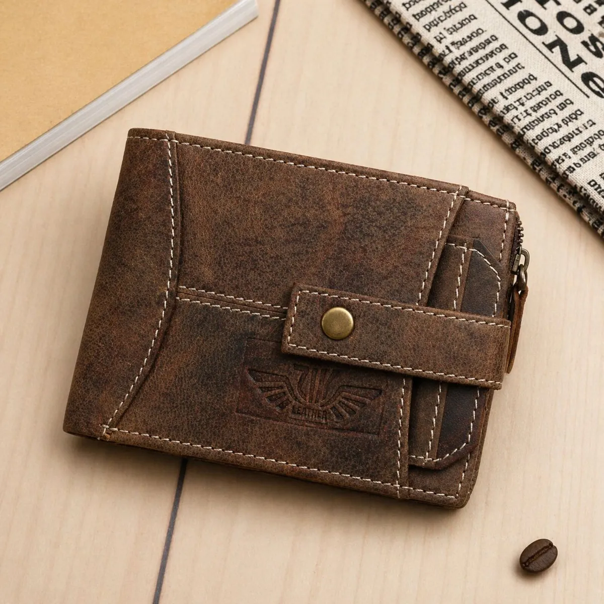 Handmade Genuine Leather Trifold RFID Wallet - Image 1