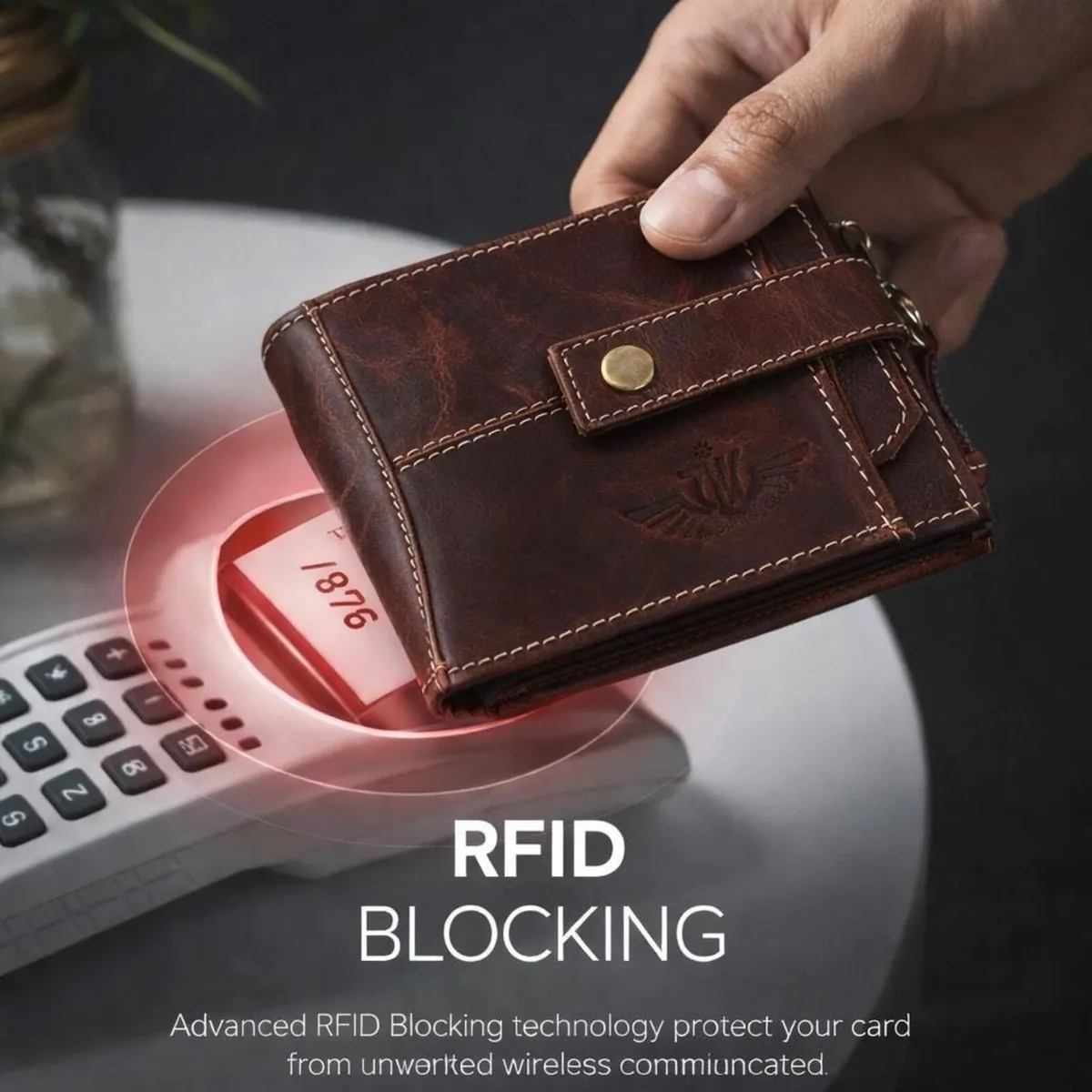 Handmade Genuine Leather Trifold RFID Wallet - Image 2