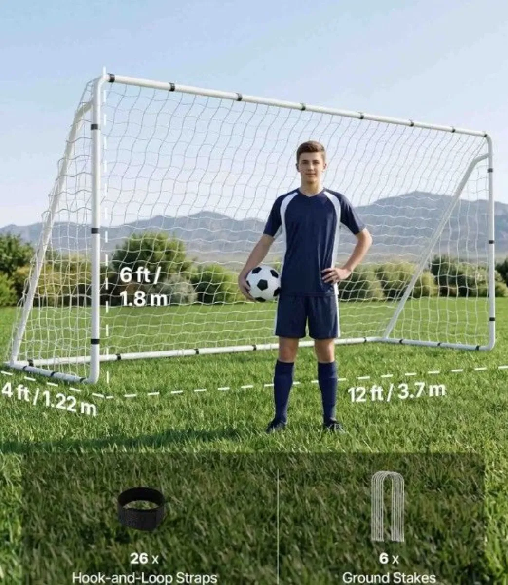 12ft x 6ft Heavy Duty Garden Football Goal – Whit - Image 4