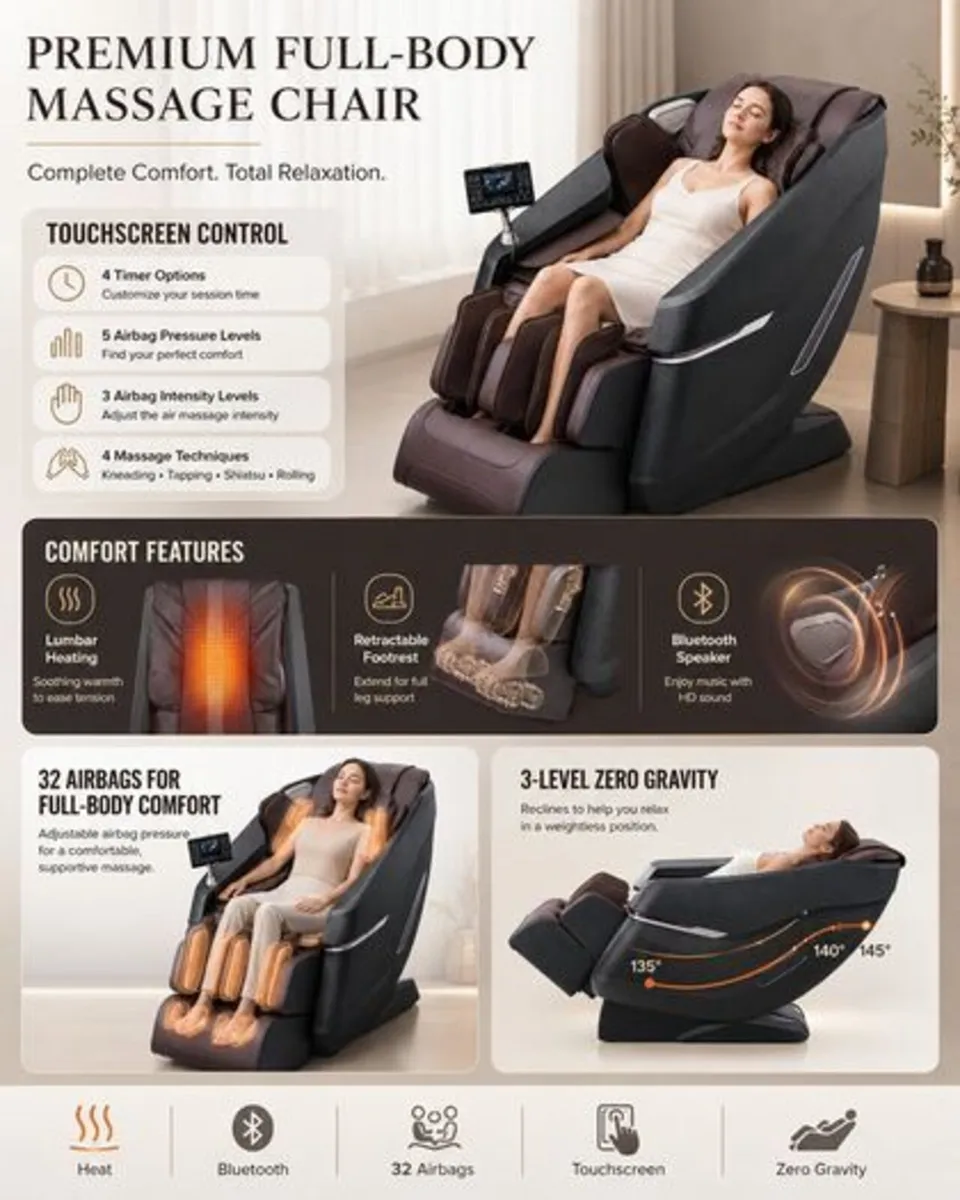 Luxury Full Body Massage Chair – Zero Gravity, - Image 3