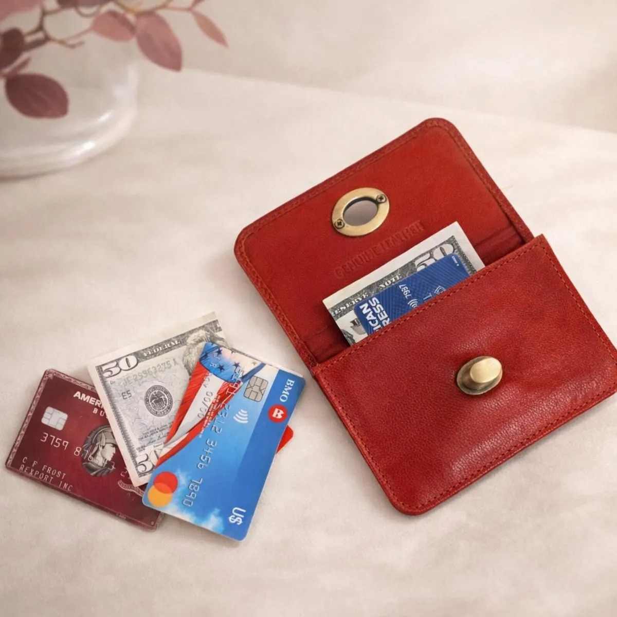Women Red Leather Clutch Bag  Envelope  Purse - Image 2