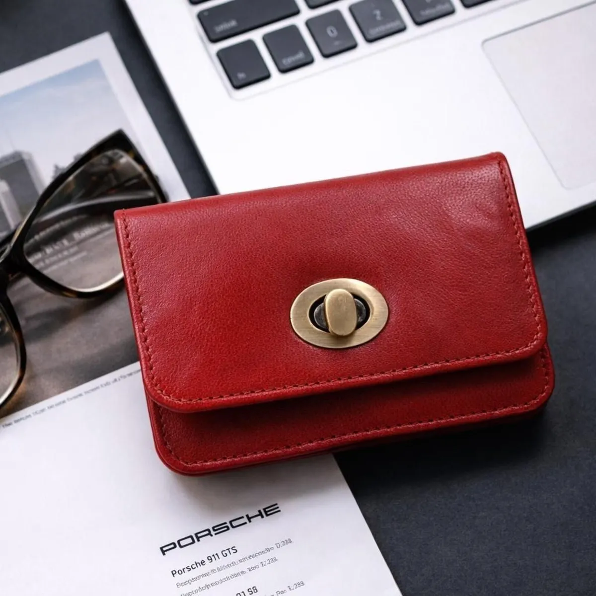 Women Red Leather Clutch Bag  Envelope  Purse - Image 1