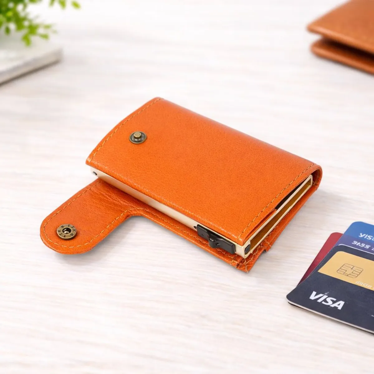 Leather RFID Pop-Up Card Holder Wallet - Image 1