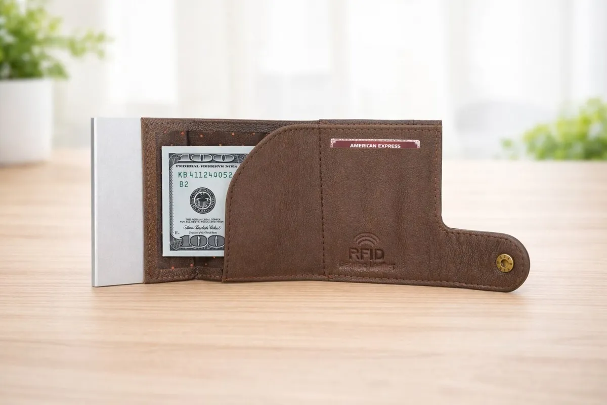 Leather RFID Pop-Up Card Holder Wallet - Image 3