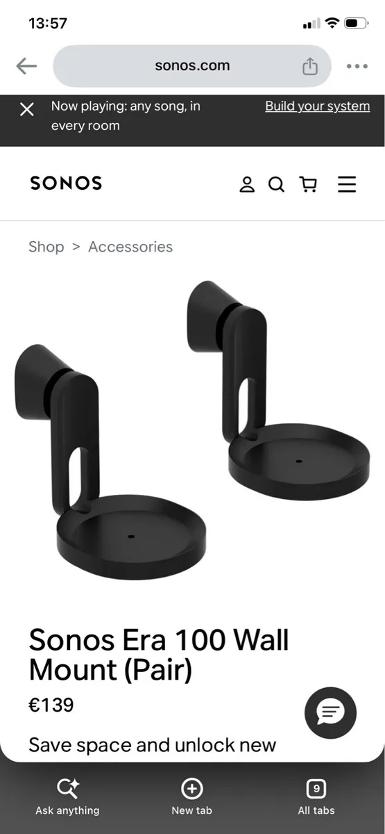 Sonos Era 100 Wall Mount (Pair)
