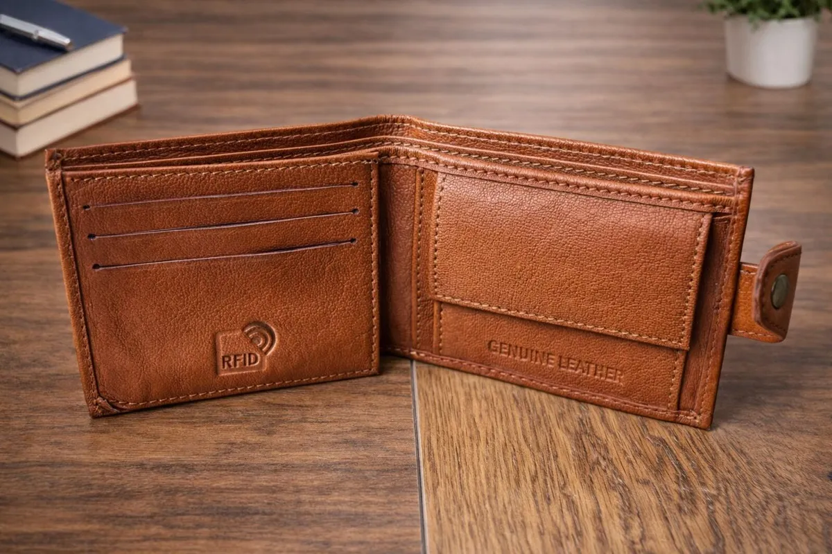 Genuine Leather Wallet Slim Trifold Card Holder - Image 4