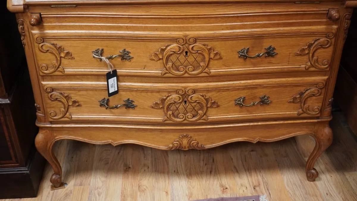 French Oak Bow Front Bureau - Image 4