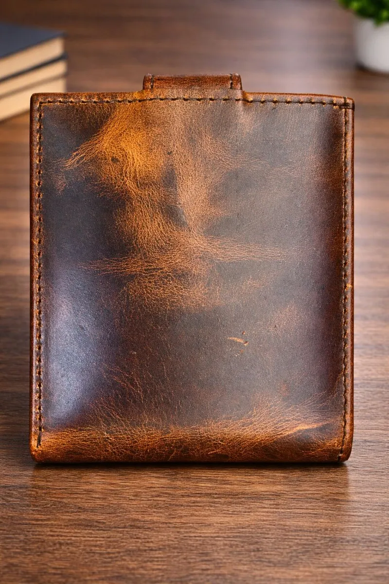 Genuine Leather Wallet Slim Trifold Card Holder - Image 4