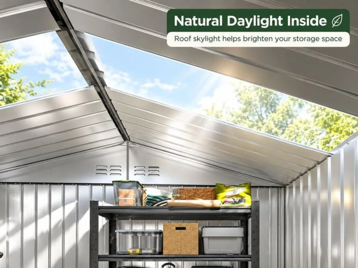 Large Galvanised Steel Garden Shed with Skylight - Image 2