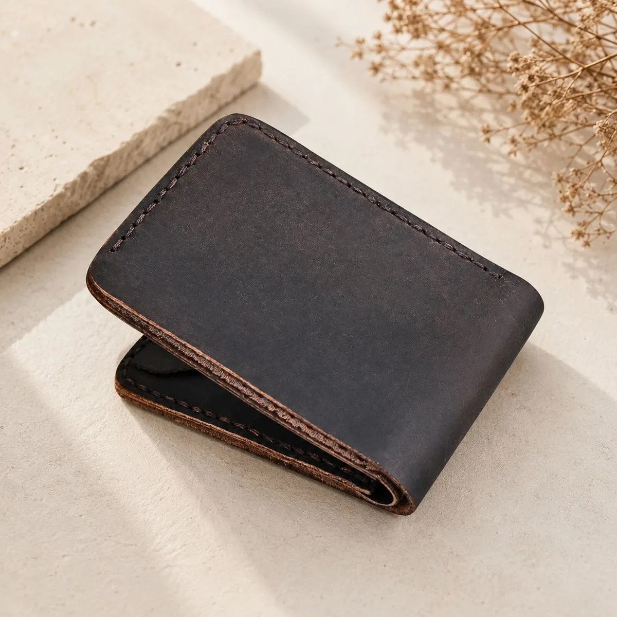 Unisex Genuine Leather Bifold Wallet - Image 1