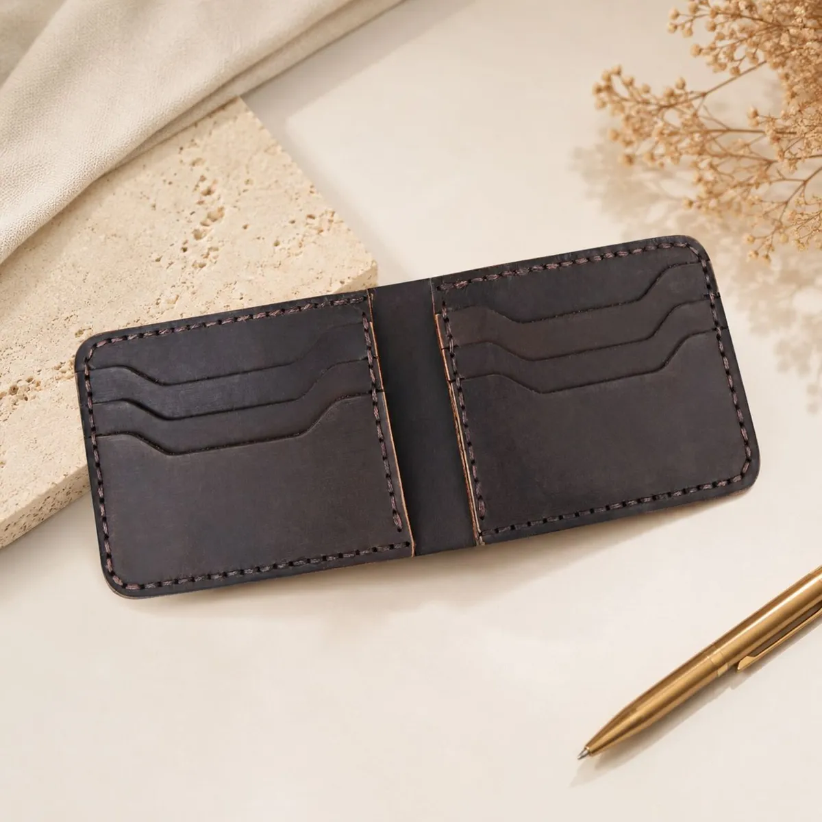 Unisex Genuine Leather Bifold Wallet - Image 4