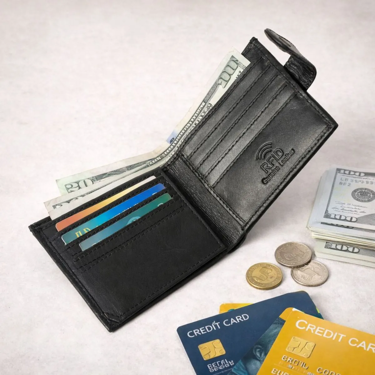 Genuine Leather RFID Wallet Slim Trifold Handmade - Image 4