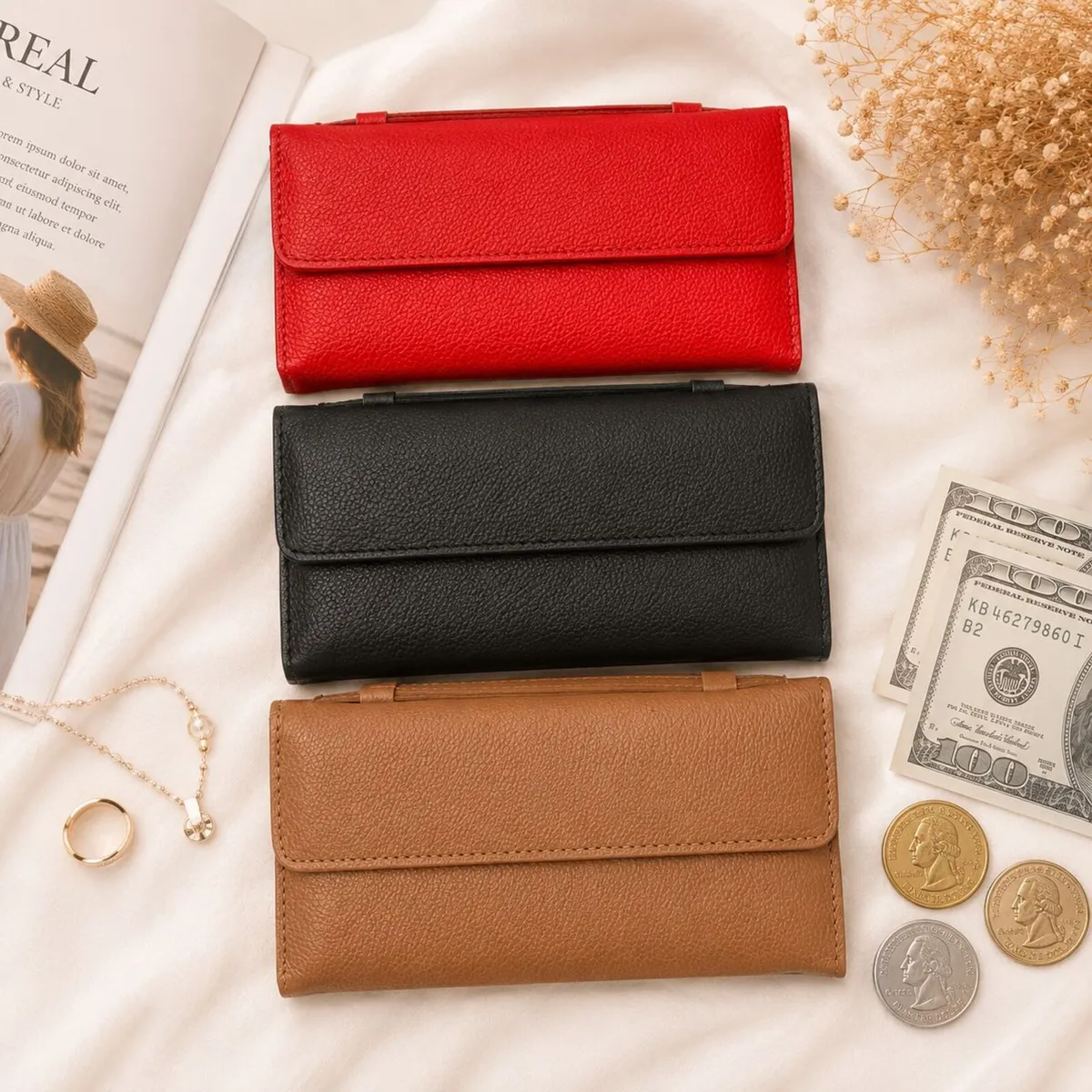 Leather Wallet for Women Long Wallet Card Holder - Image 4