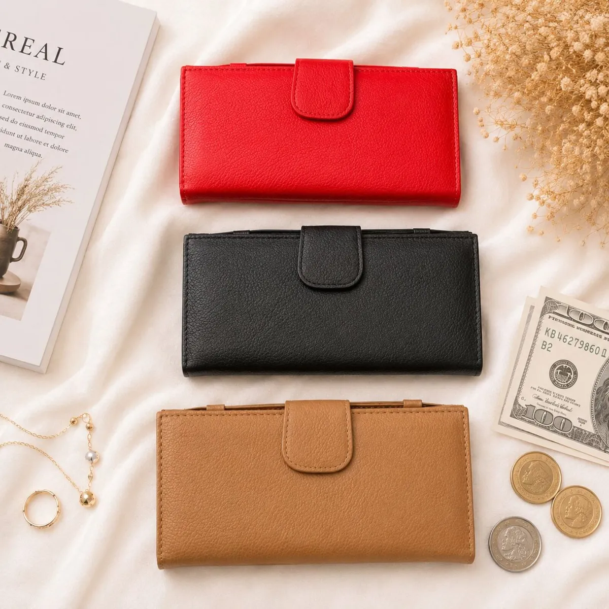 Leather Wallet for Women Long Wallet Card Holder - Image 4