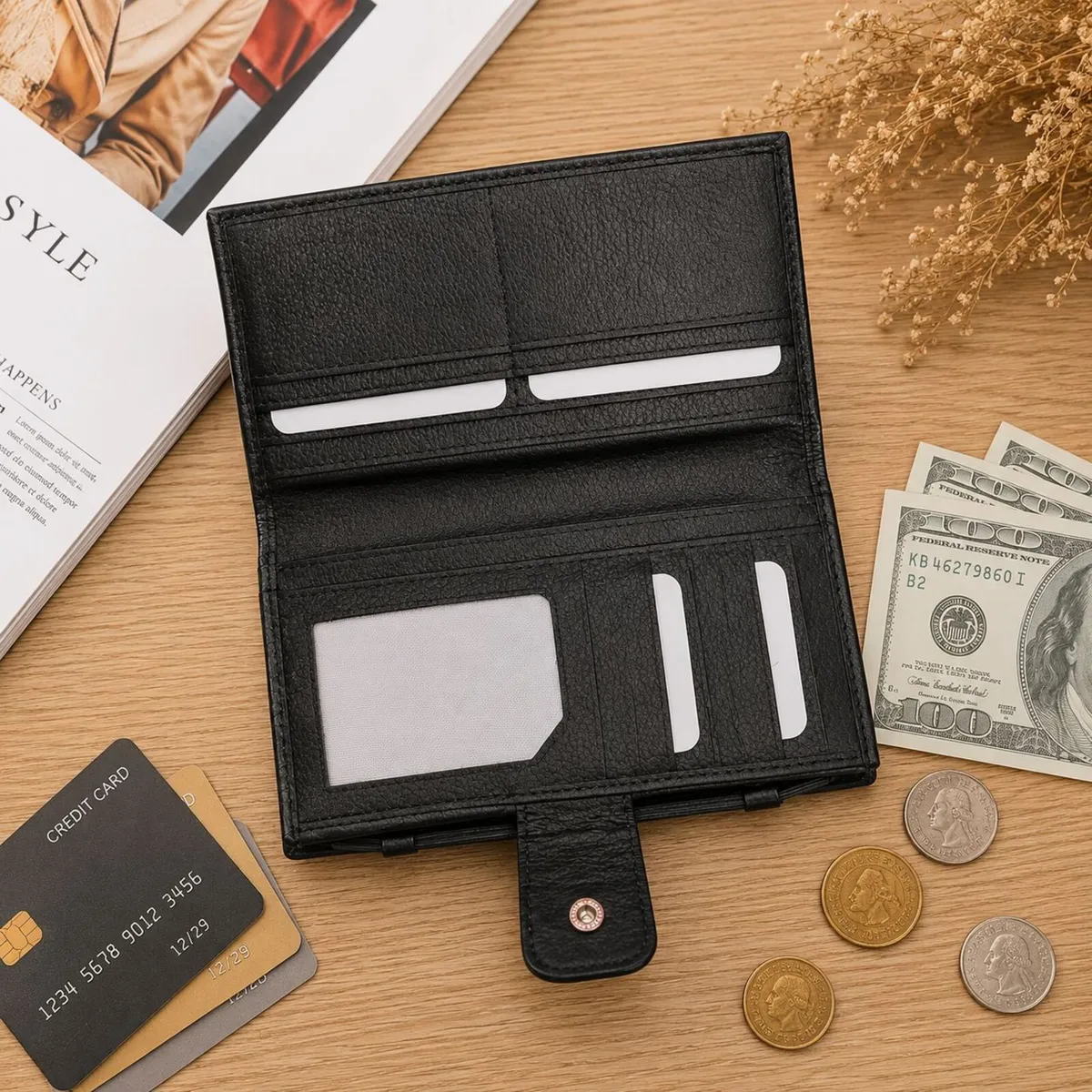 Leather Wallet for Women Long Wallet Card Holder - Image 2