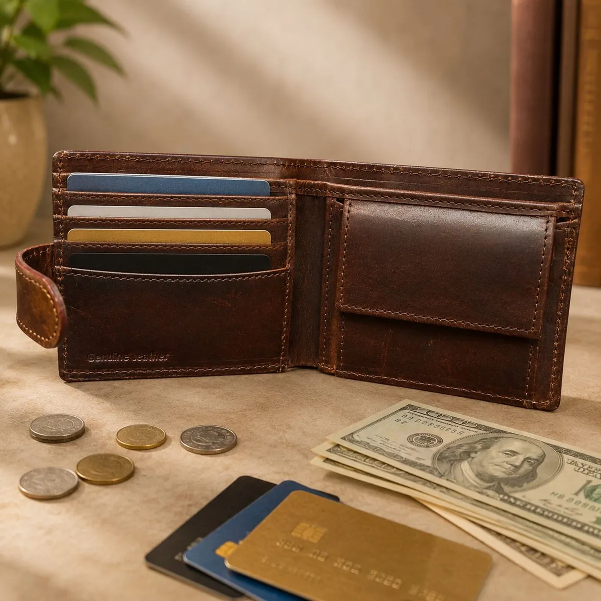 Leather Wallet for Men Handmade Bifold Wallet - Image 2