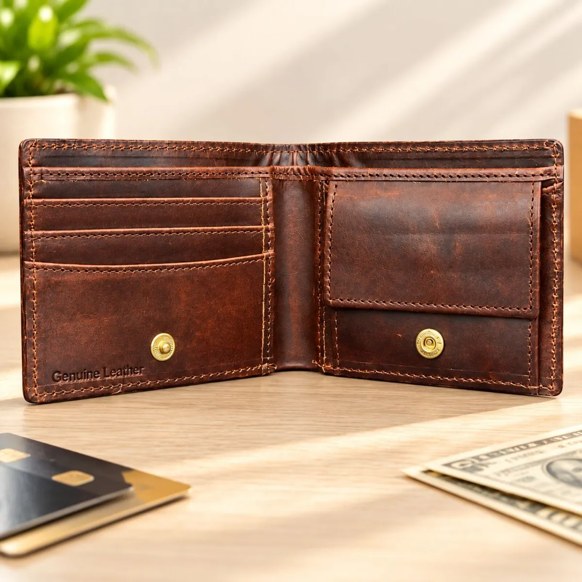 Leather Wallet for Men Handmade Bifold Wallet - Image 2
