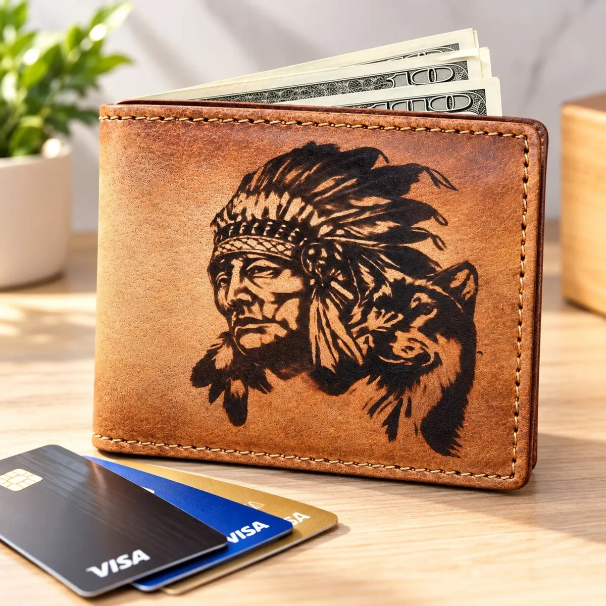 Leather Wallet for Men Handmade Bifold Wallet - Image 3