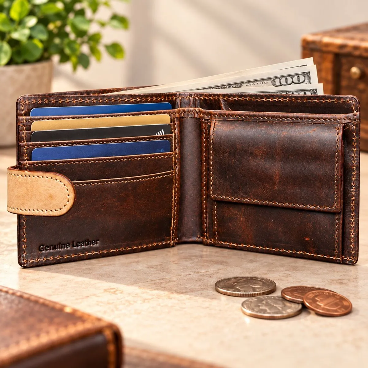 Leather Wallet for Men Handmade Bifold Wallet - Image 3