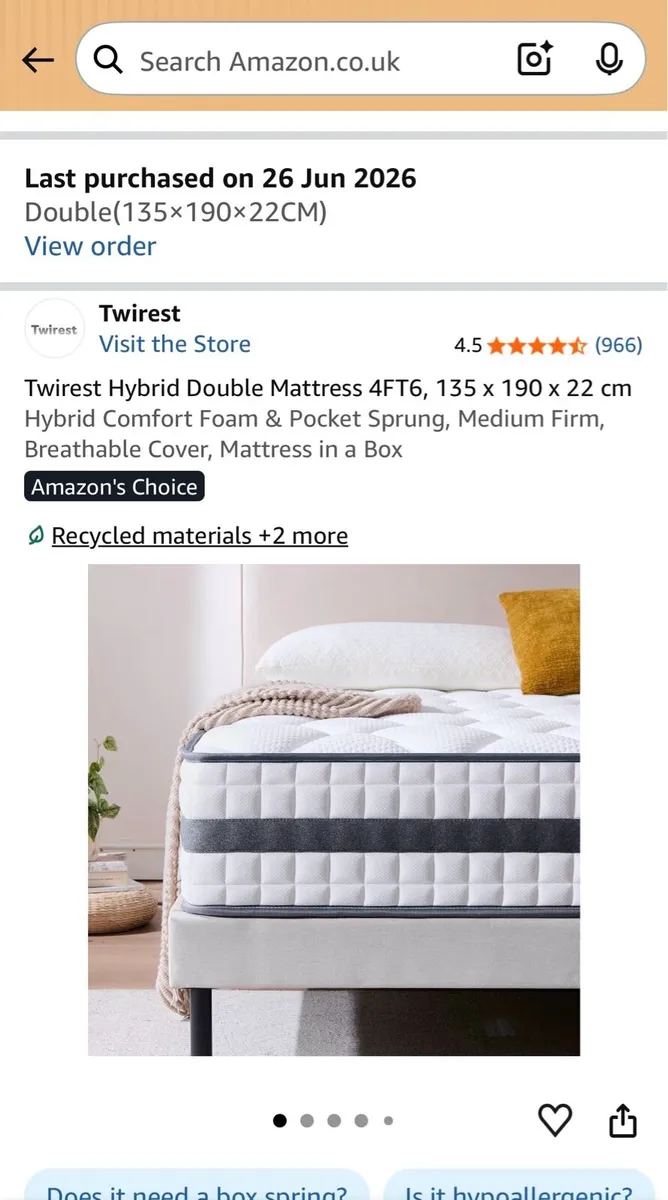 4ft 6 Large Double Bed frame with Mattress - Image 3