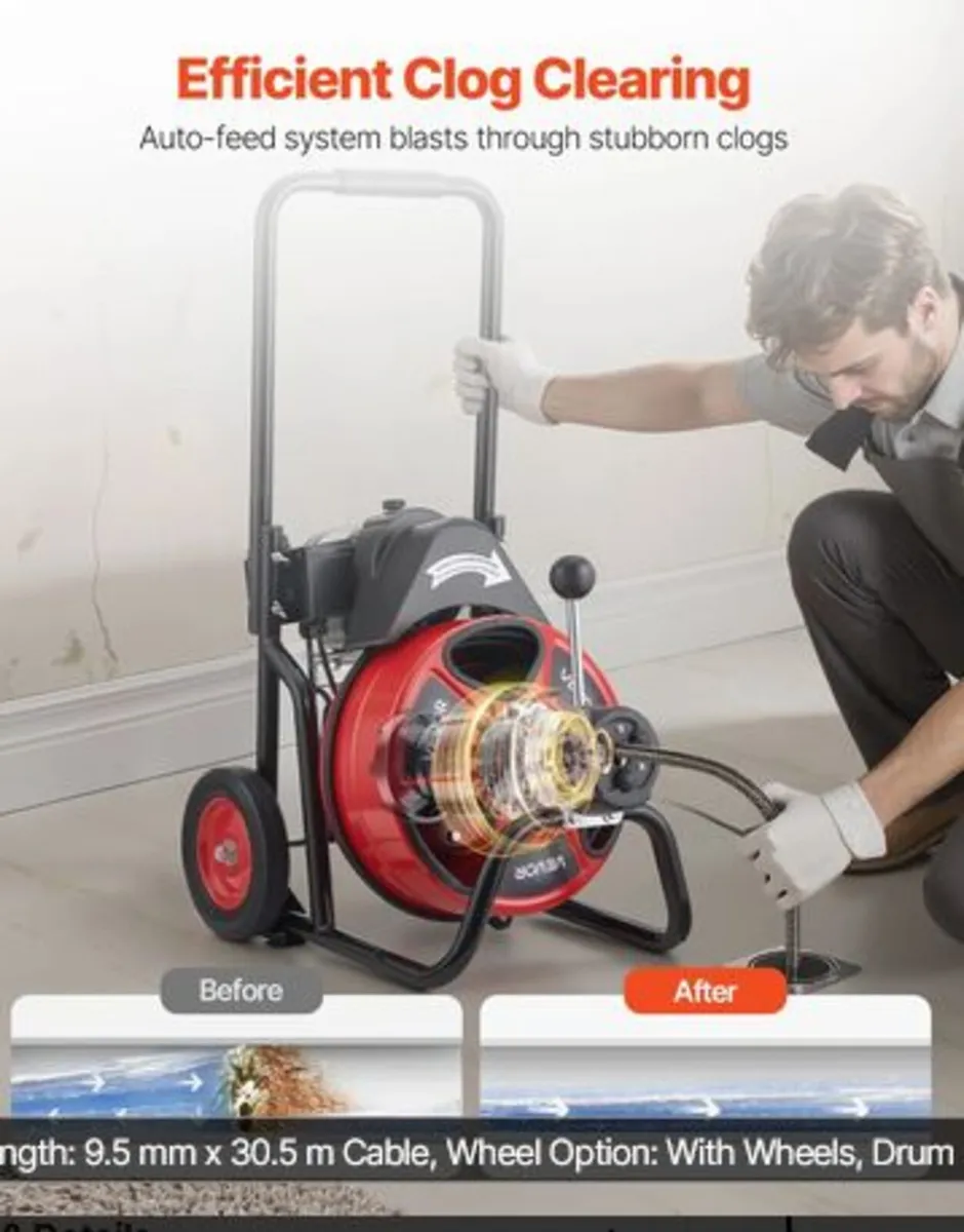 Drain Cleaner Machine 30m x 9.5mm, Auto Feed Sewer - Image 2