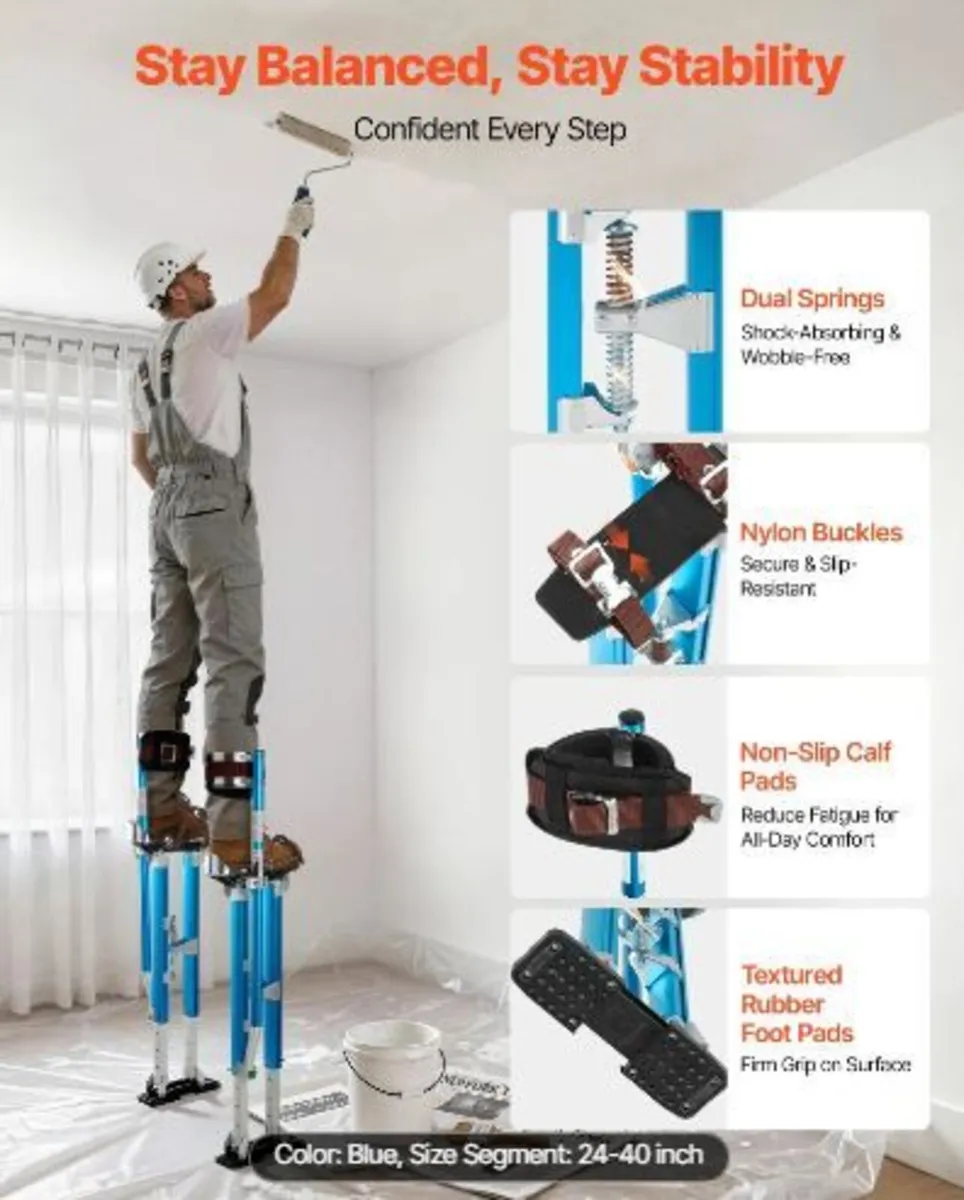 Drywall Stilts, 615-1023 mm Adjustable Aluminum - Image 2