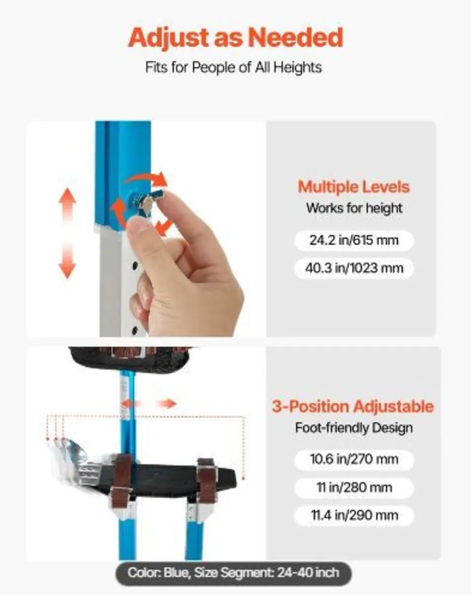Drywall Stilts, 615-1023 mm Adjustable Aluminum - Image 4