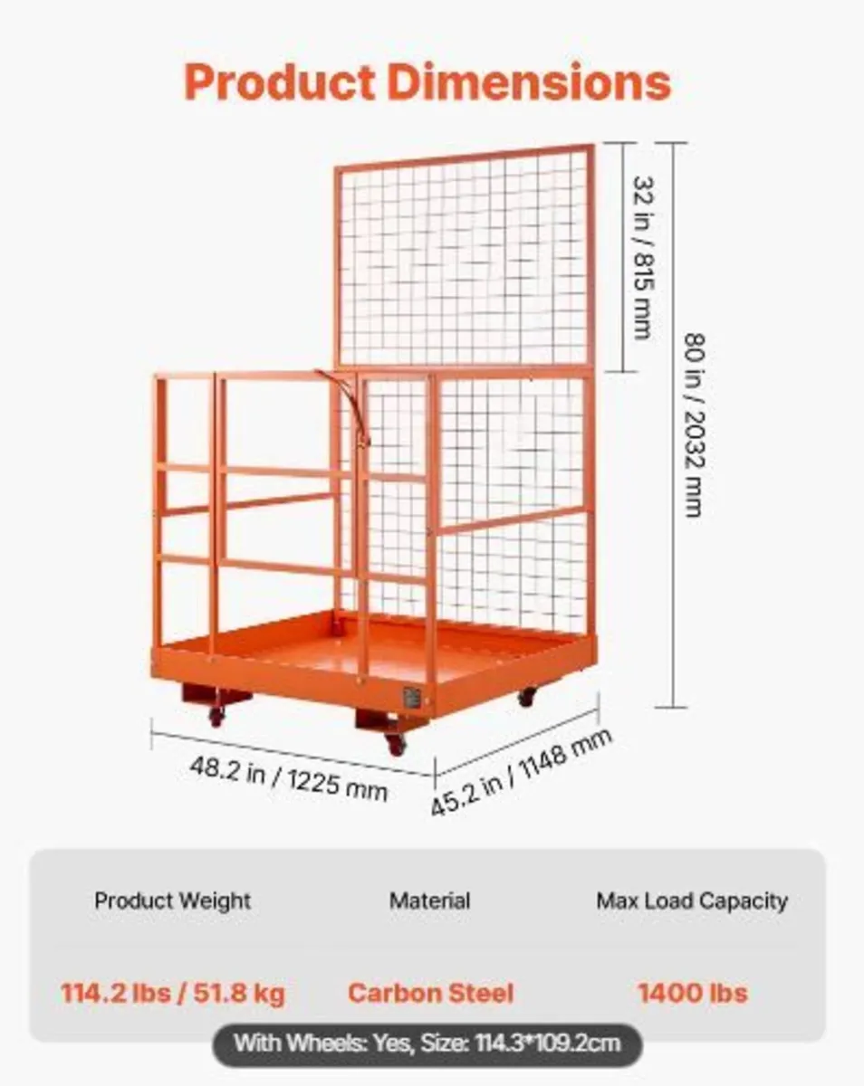 Forklift Safety Cage, 1225 x 1148 mm, - Image 2