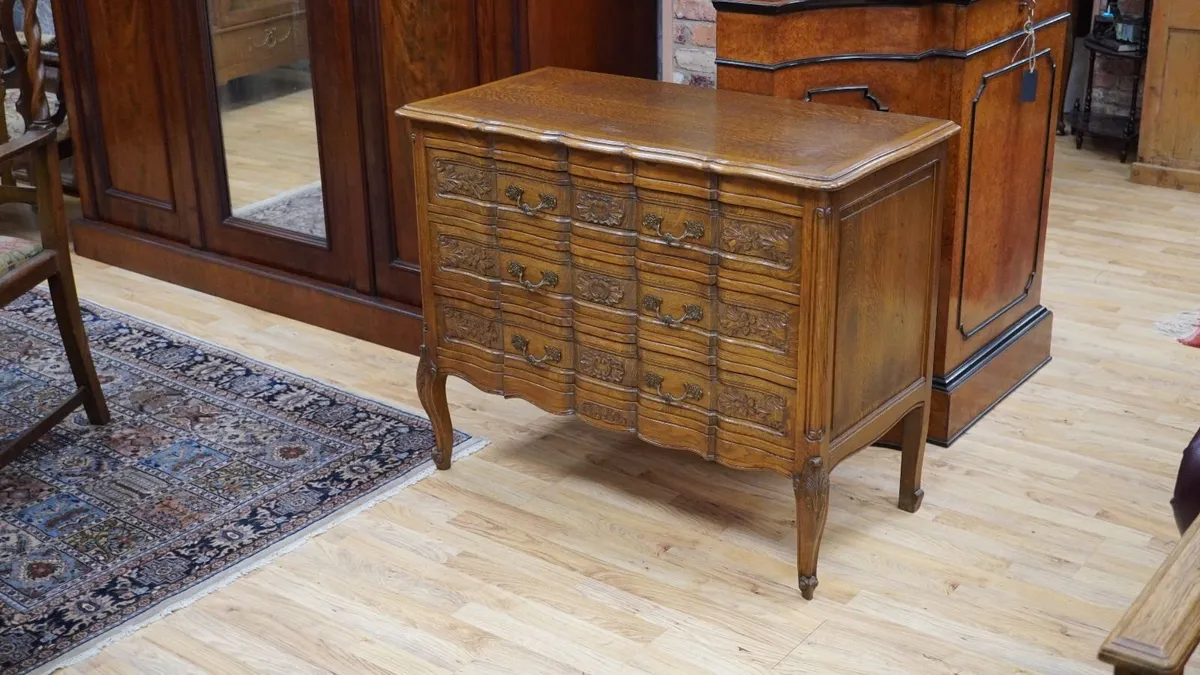 Vintage French Carved Oak Chest of Drawers - Image 1