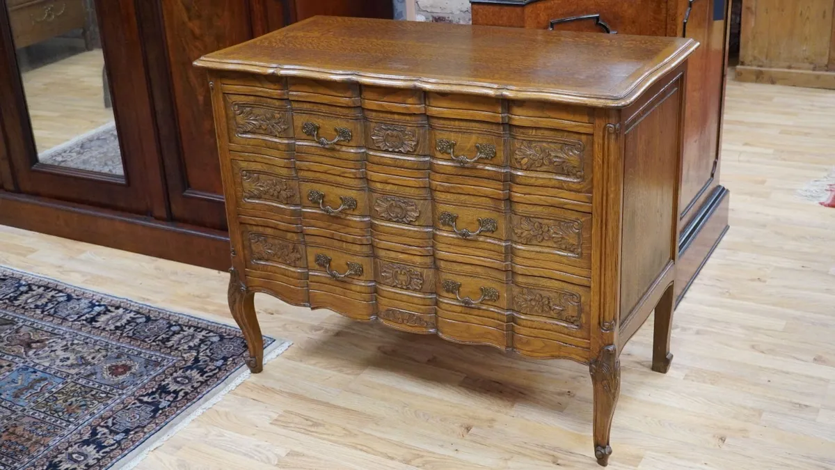 Vintage French Carved Oak Chest of Drawers - Image 2