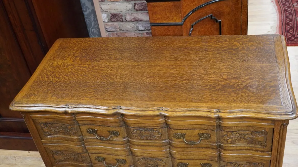 Vintage French Carved Oak Chest of Drawers - Image 3
