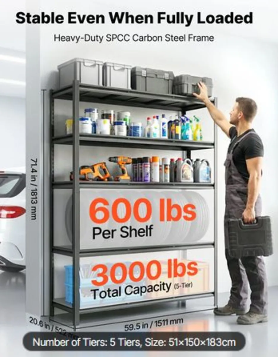 Storage Shelves,5-Tier Adjustable,1360.8kg - Image 2