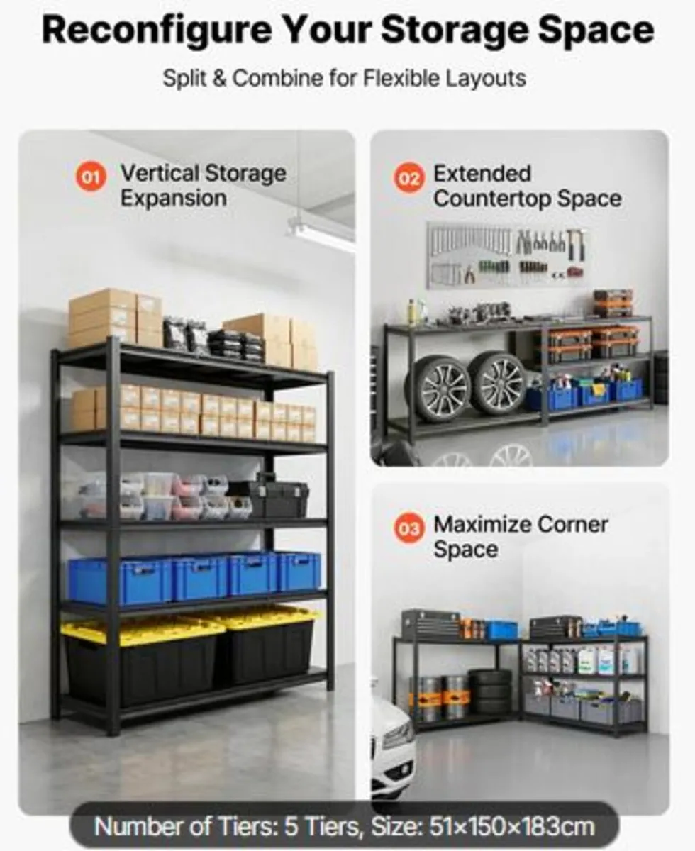 Storage Shelves,5-Tier Adjustable,1360.8kg - Image 3