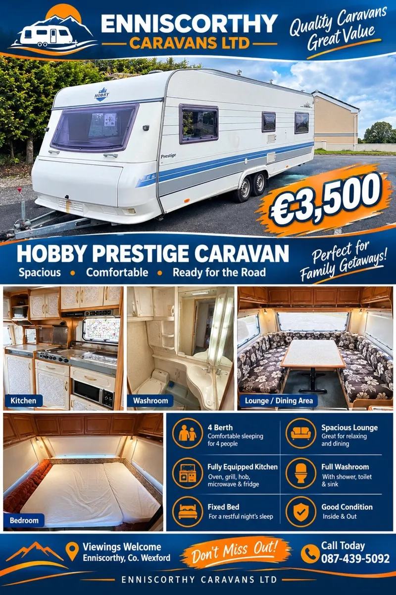4 berth fixed bed hobby caravan - Image 1