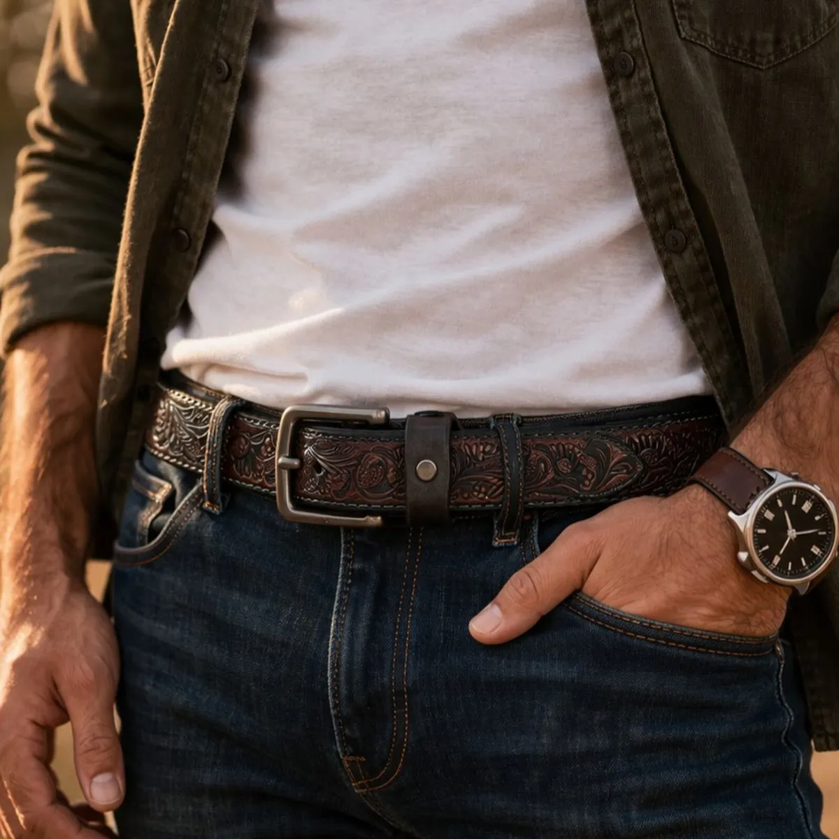 Unisex Genuine Leather  Belt  Western Leather Belt - Image 2