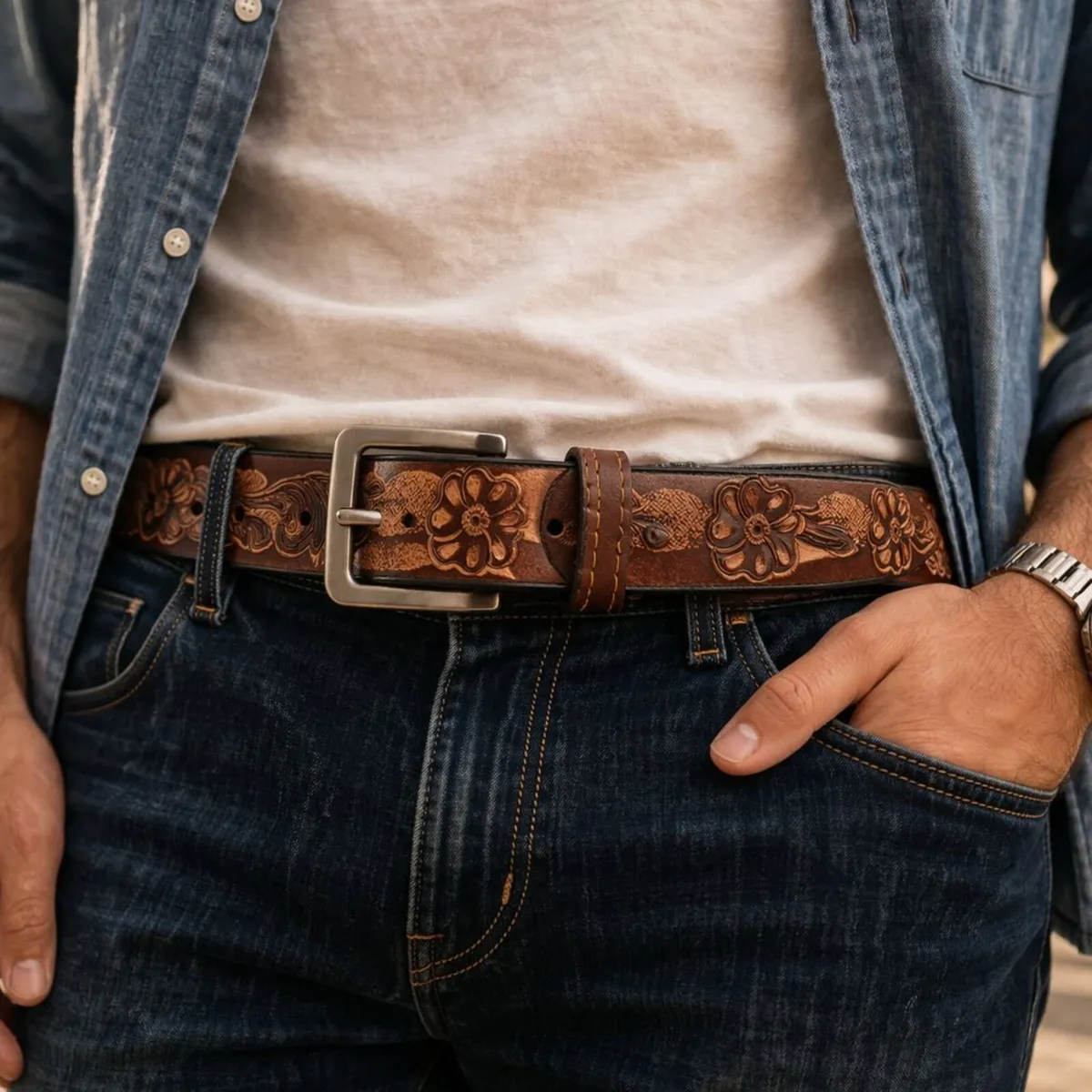 Unisex Genuine Leather  Belt  Western Leather Belt - Image 3