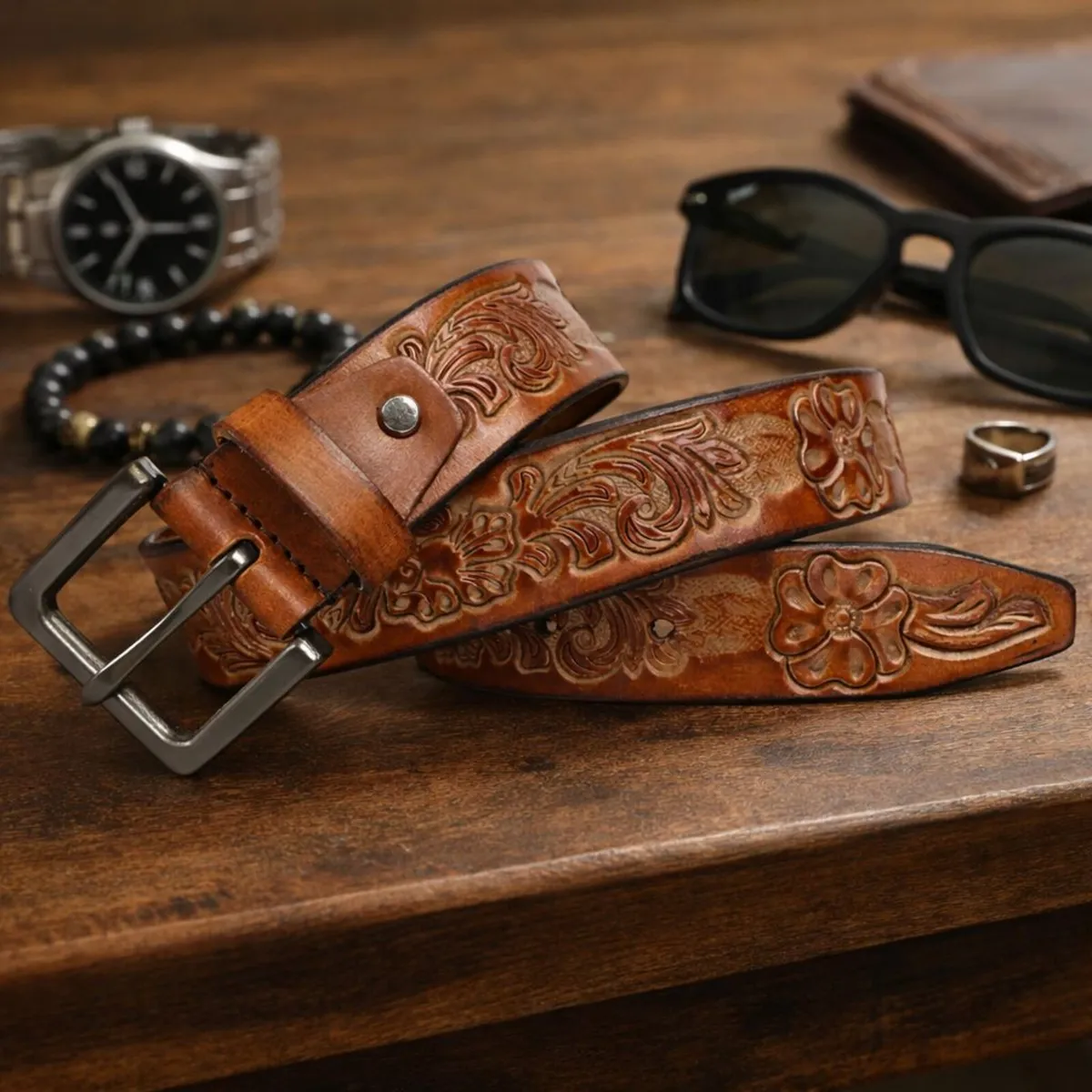 Unisex Genuine Leather Belt Western Brown  Belt - Image 1