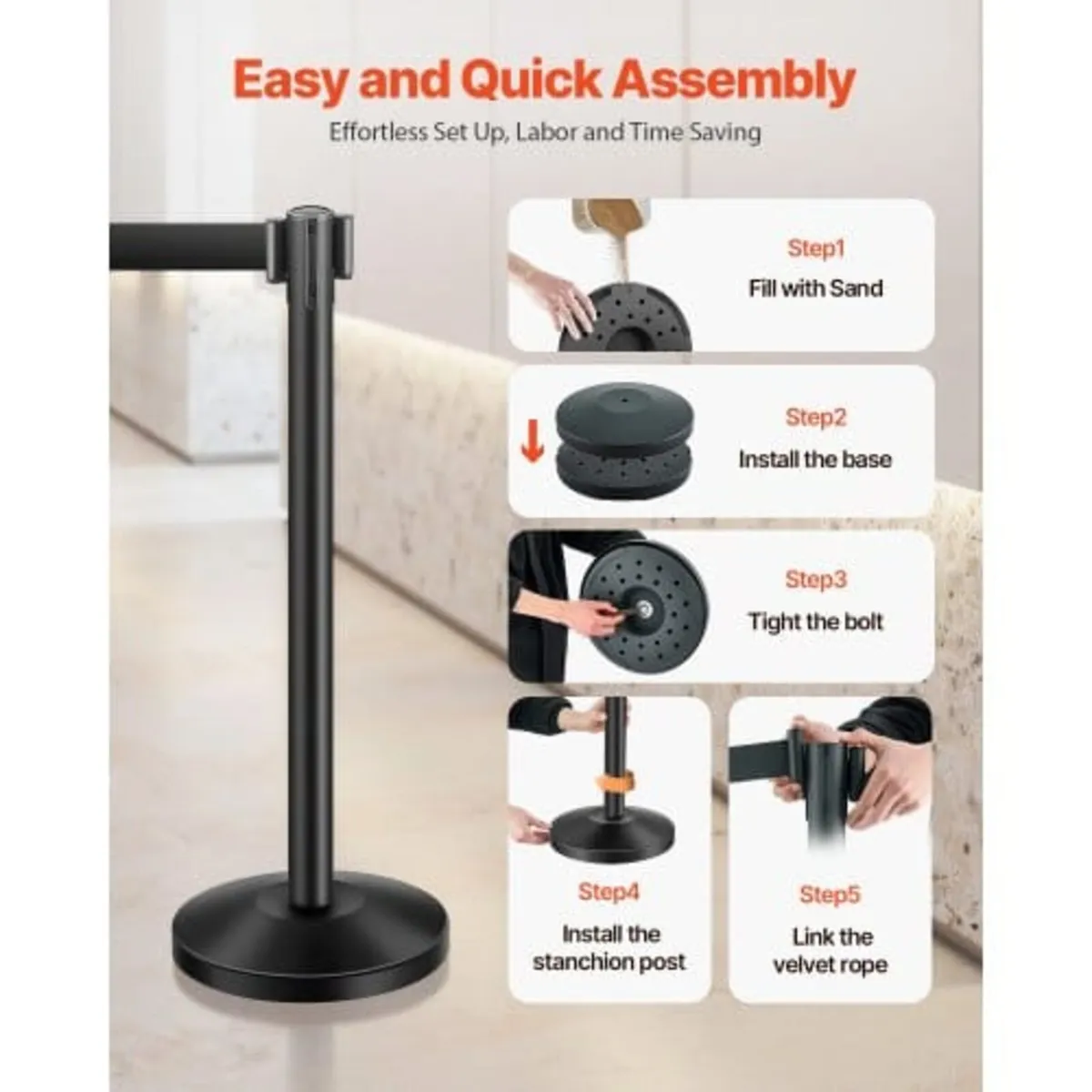 Stanchion Post, 8 Pcs Crowd Control Barrier with 8 - Image 3