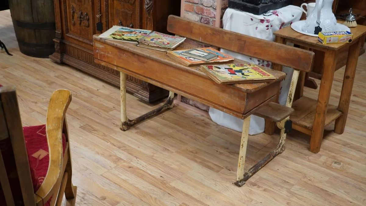 Vintage School Desk & Bench - Image 2