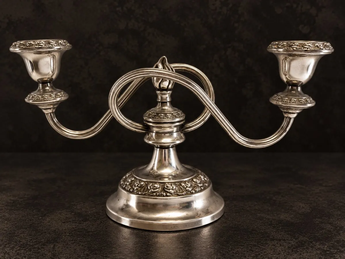 Vintage English Silver-Plated Two-Arm Candelabra - Image 2